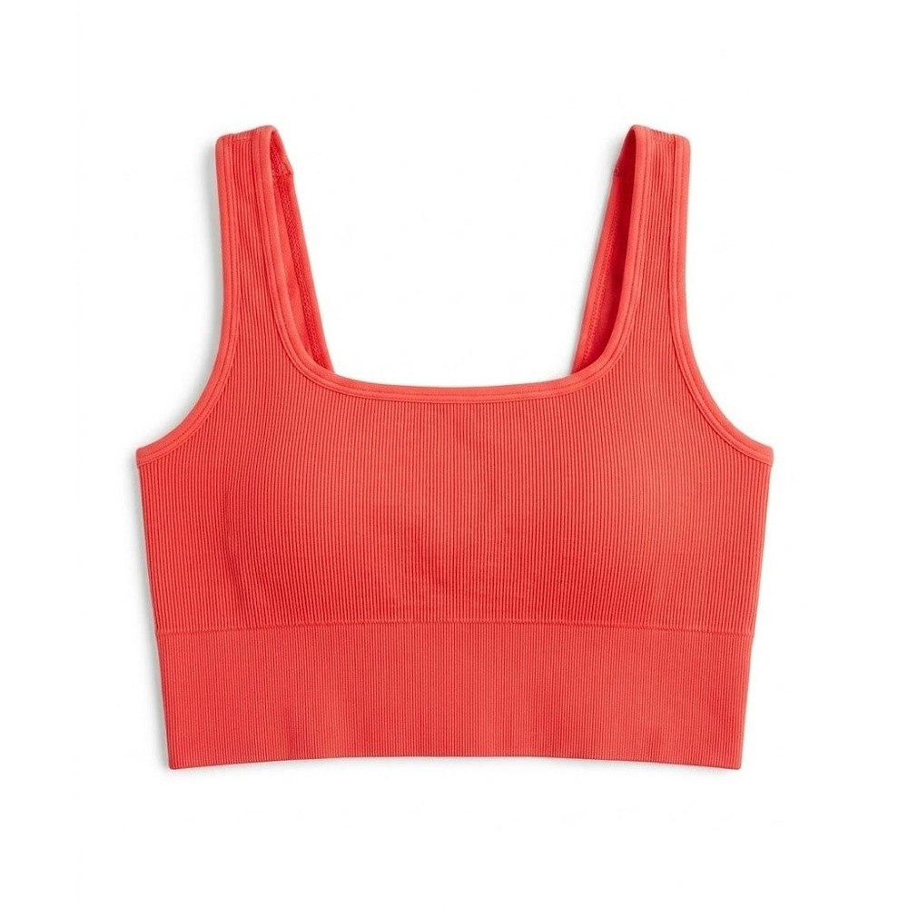 J. Crew SculptStretch Squareneck Longline Ribbed Sports Bra Coral Size Medium